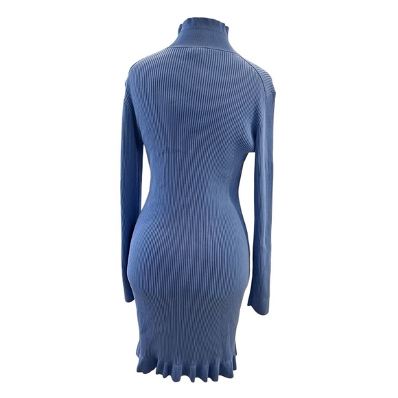J. CREW $168 BLUE SUPERSCULPT RUFFLE NECK SWEATER MINI DRESS SIZE LARGE - Picture 5 of 12